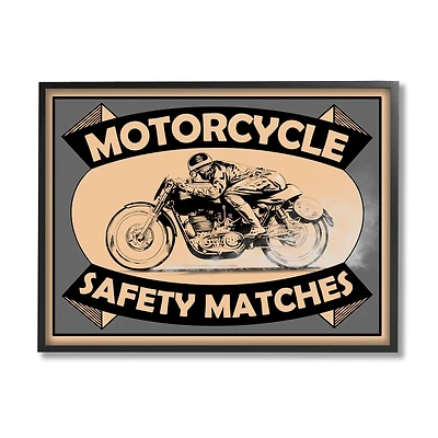 Stupell Industries Motorcycle Safety Matches Grey Tan Bike Rider in Frame Wall Art