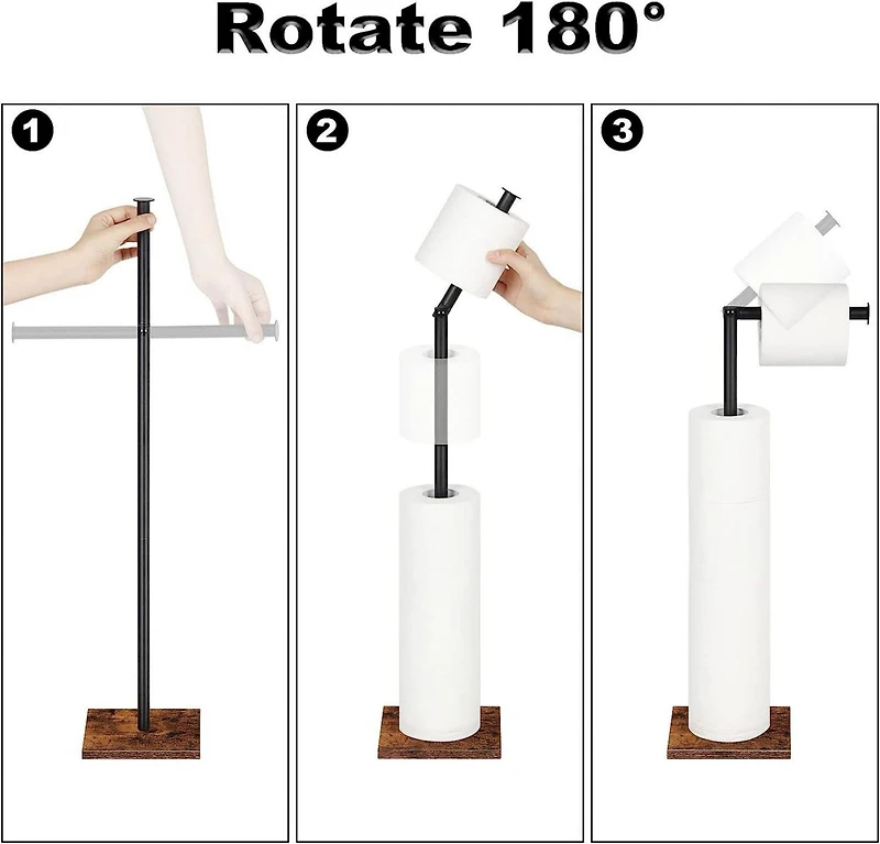 NEX™ 21" Black Freestanding Metal Toilet Paper Holder with Square Woodgrain Base