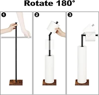 NEX™ 21" Black Freestanding Metal Toilet Paper Holder with Square Woodgrain Base