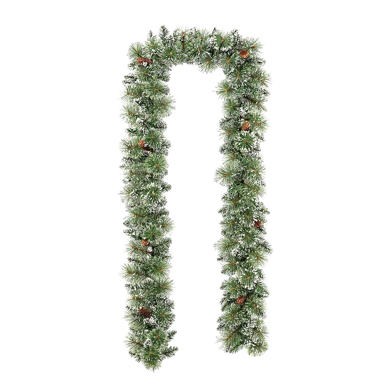 Glitzhome® 9ft. Pre-Lit Frosted Greenery Pinecones Christmas Garland with Timer