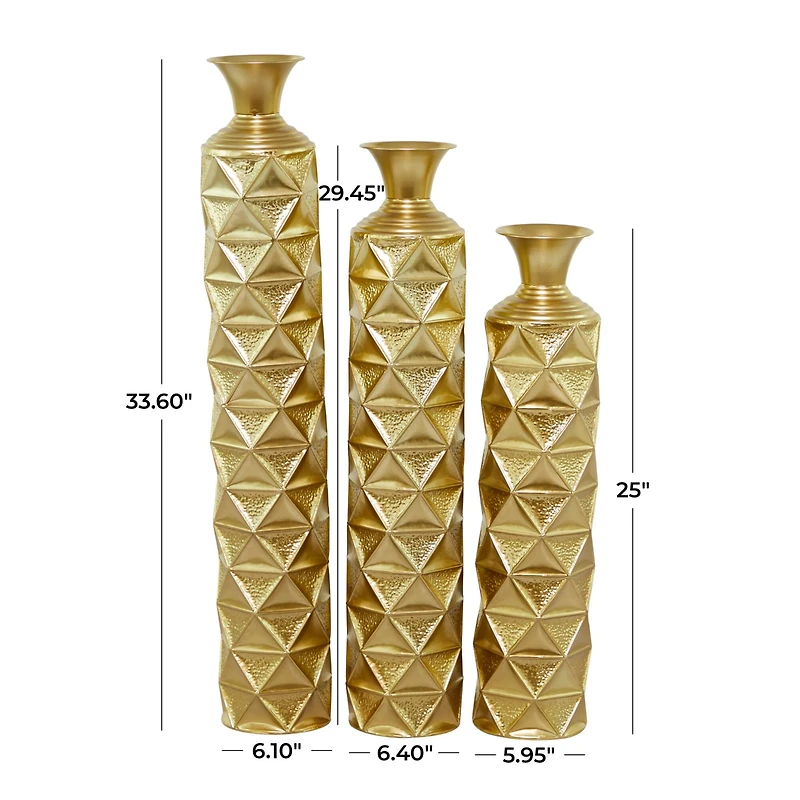 Gold Metal Glam Vase, Set of 3" 34", 29", 25"