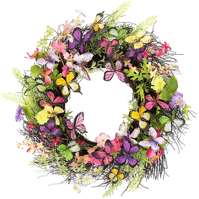 24" Butterfly & Wildflower Floral Twig Spring Wreath