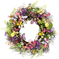 24" Butterfly & Wildflower Floral Twig Spring Wreath