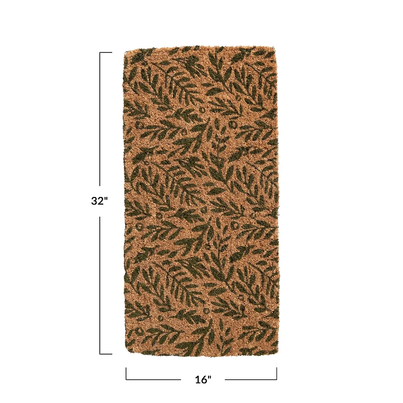 Hello Honey® 32" x 16" Green & Natural Coir Doormat with Botanical Pattern