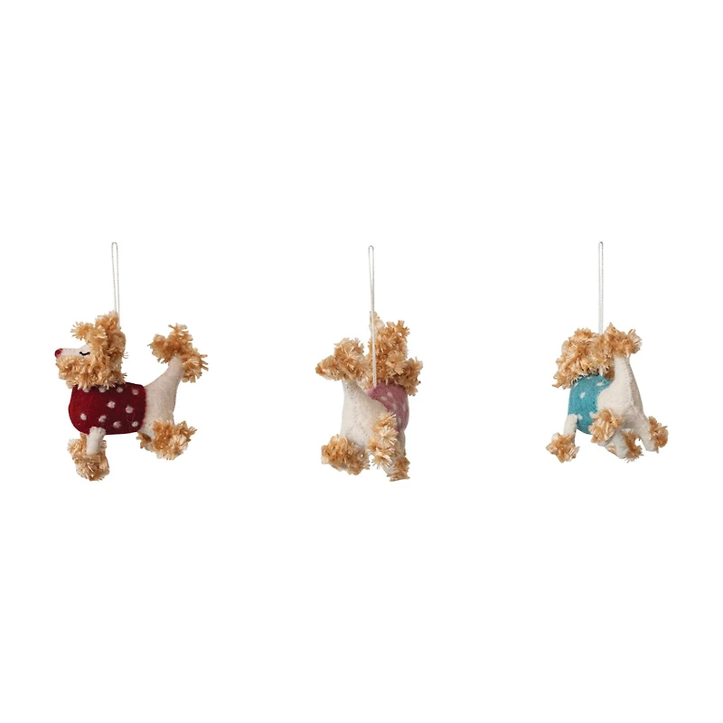 Hello Honey® Handmade Wool Felt Poodle Ornaments with Polka Dot Sweaters Set