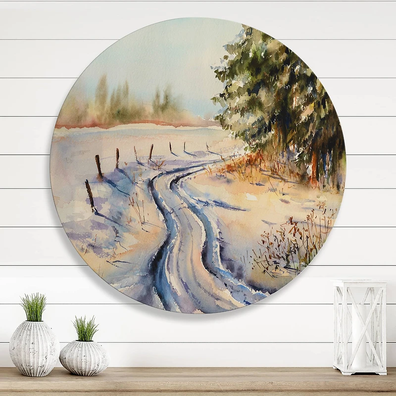 Designart - Snowy Winter Forest Landscape Country Road In Snow