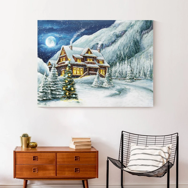 Cabin In The Mountains 40x30 Canvas Wall Art