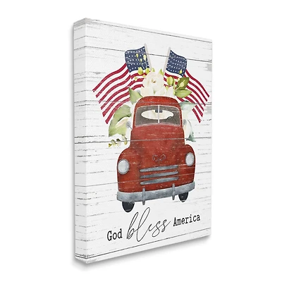 Stupell Industries God Bless America Sentiment Americana Red Truck Flags Canvas Wall Art