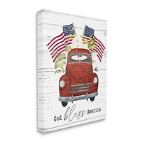 Stupell Industries God Bless America Sentiment Americana Red Truck Flags Canvas Wall Art