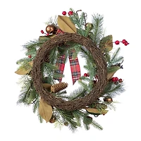 Glitzhome® 24"D Christmas Bell, Pinecone & Berry Bow Wreath