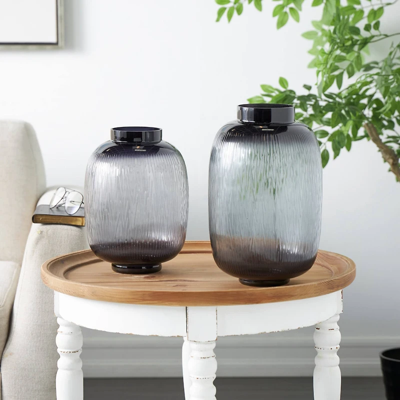 Black & Gray Ombre Glass Vase Set