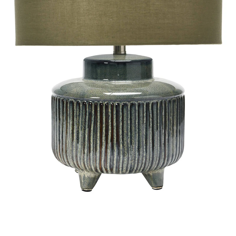 Hello Honey® 17.5" Green Reactive Glaze Footed Debossed Stoneware Table Lamp with Linen Shade