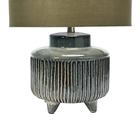 Hello Honey® 17.5" Green Reactive Glaze Footed Debossed Stoneware Table Lamp with Linen Shade