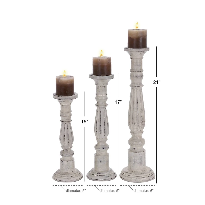 Distressed White Mango Wood Traditional Pillar Candle Holder