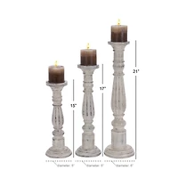 Distressed White Mango Wood Traditional Pillar Candle Holder
