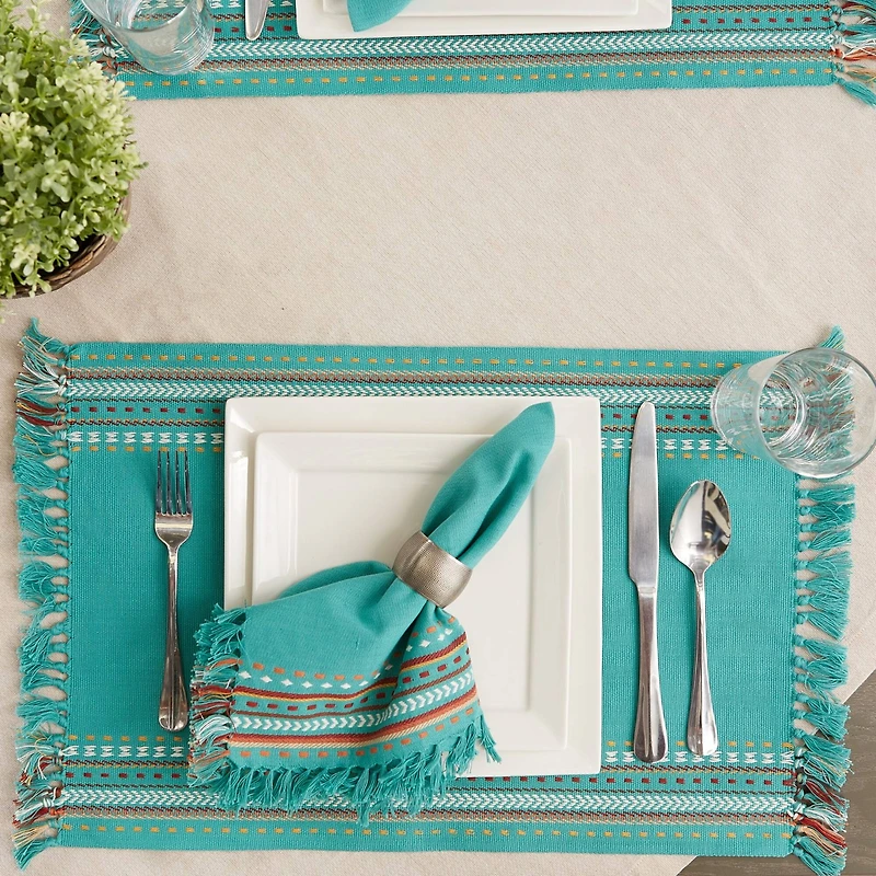 DII® Agate Blue Hacienda Stripe Fringed Cloth Dinner Napkins, 6ct.