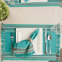 DII® Agate Blue Hacienda Stripe Fringed Cloth Dinner Napkins, 6ct.