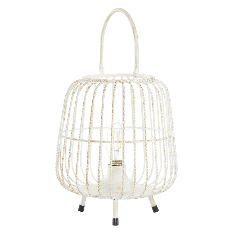White Iron Modern Candle Holder Lantern, 12" x 10" x 10"
