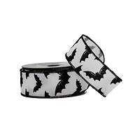 1.5" x 10yd. Black & White Bats Wired Taffeta Ribbon by Celebrate It® Halloween