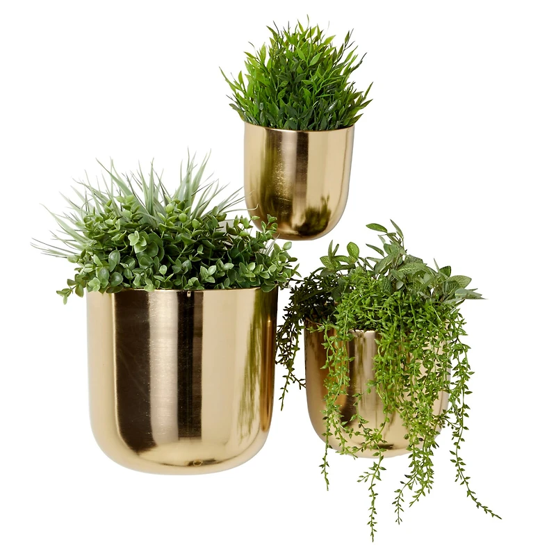 Gold Metal Contemporary Planter Set