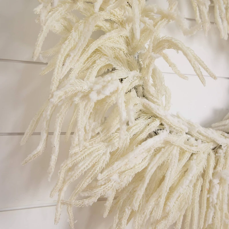 24in. Artificial Real Touch White Norfolk Island Pine Wreath with Natural Look