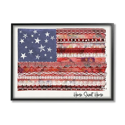 Stupell Industries Home Sweet Home Phrase Lace Pattern American Flag in Frame Wall Art