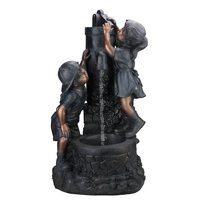 29" Bronze Children at the Water Pump Well Outdoor Garden Water Fountain