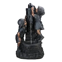 29" Bronze Children at the Water Pump Well Outdoor Garden Water Fountain