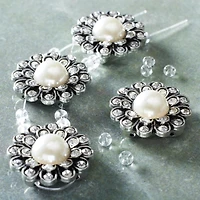 12 Packs: 4 ct. (48 total) Silver Faux Pearl Flower Sliders, 25mm by Bead Landing™