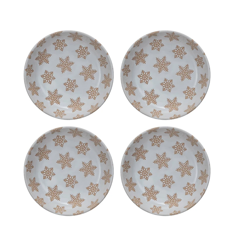 Hello Honey® 8.25" White & Orange Stoneware Snowflake Dinnerware Bowls, 4ct.