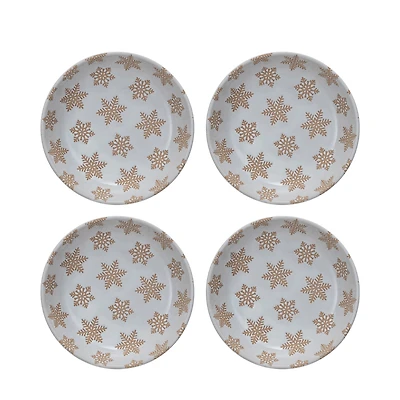 Hello Honey® 8.25" White & Orange Stoneware Snowflake Dinnerware Bowls, 4ct.