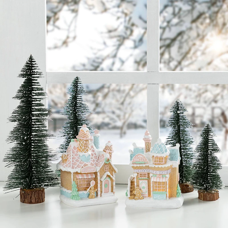 Glitzhome® 7" Christmas Macaron Resin Village Table Decor Set