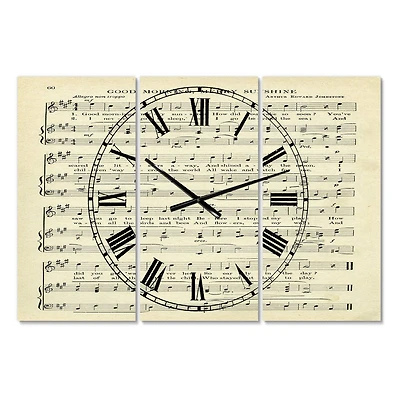 Designart 'Goodmorning Merry Sunshine Music Score Large Cottage Multipanel Wall Clock