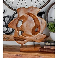 19" Brown Teak Wood Contemporary Sculpture