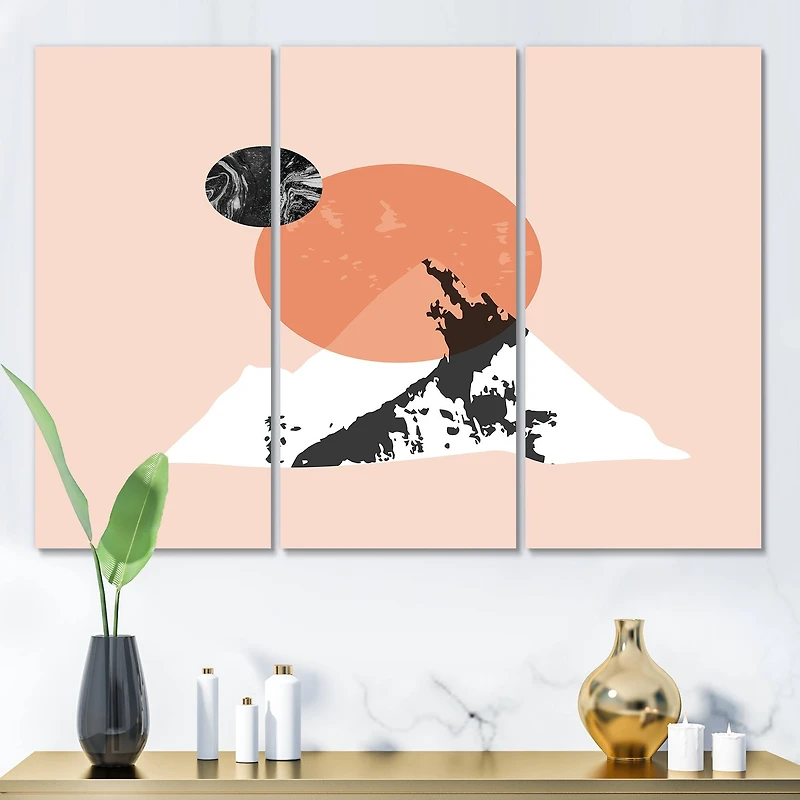 Designart - Modern Minimalist Mountain Sun and Moon