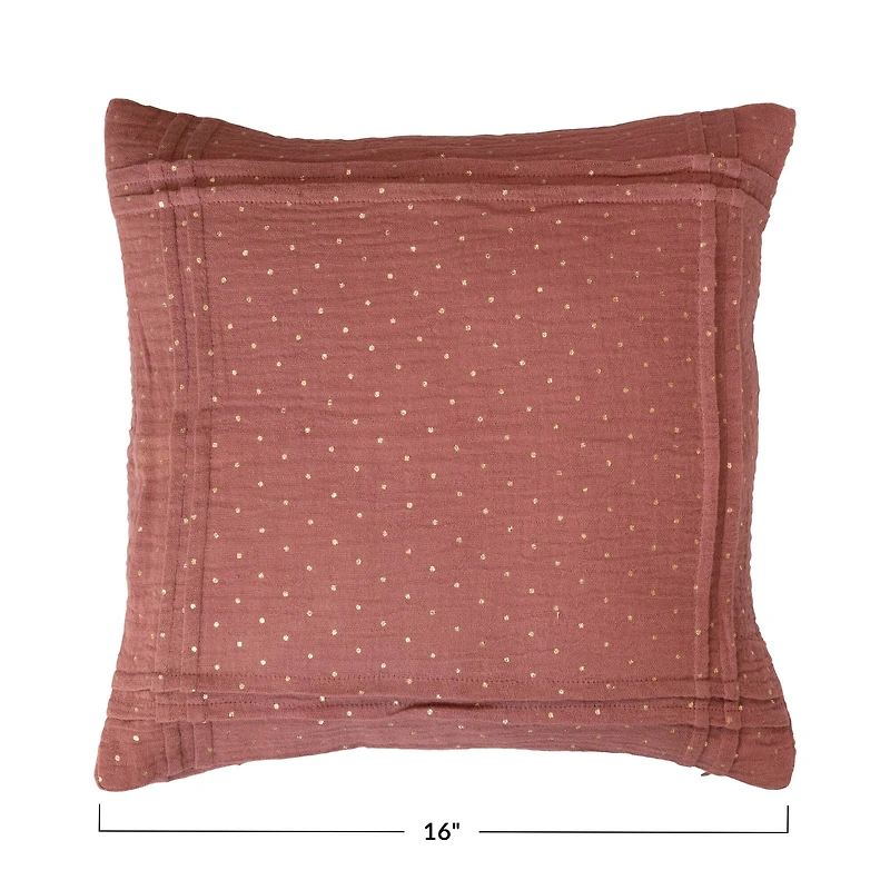 Hello Honey® Rose with Gold Foil Dots Double Cloth Pleated Cotton Pillow