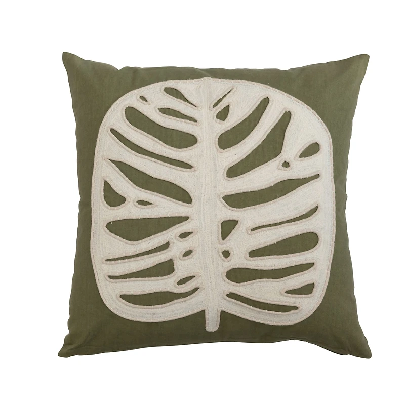 Hello Honey® Green & Cream Embroidered & Applique Leaf Pillow Cover