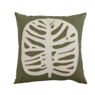 Hello Honey® Green & Cream Embroidered & Applique Leaf Pillow Cover