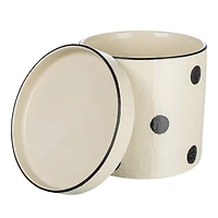 Hello Honey® 7" Black and Ivory Textured Stoneware Planter with Polka Dots and Saucer
