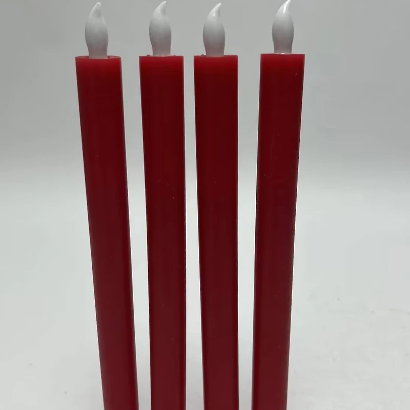 LED Flickering Flameless Taper Christmas Candles - 9.75" - Red - Set of 4