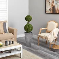 4ft. Double Boxwood Topiary Tree in Cement Planter