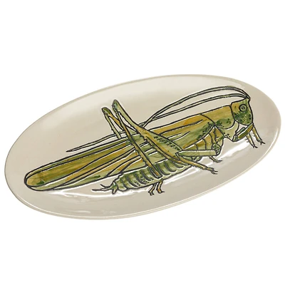 Hello Honey® 11.5" Green & White Hand-Painted Grasshopper Stoneware Plate