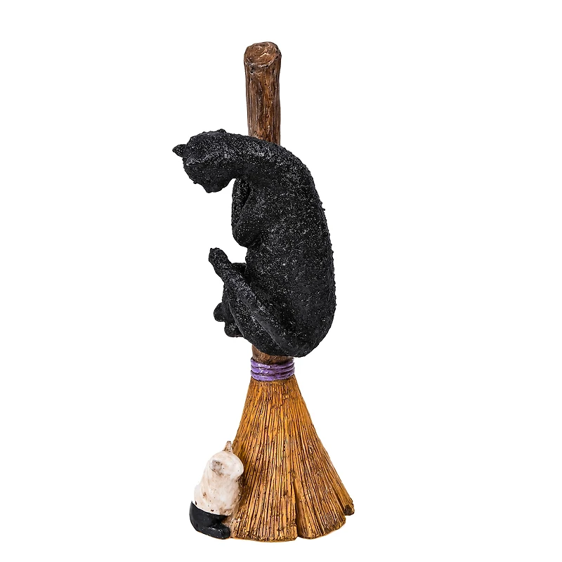 13'' Black Cat Climbing Broom Halloween Décor