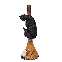 13'' Black Cat Climbing Broom Halloween Décor