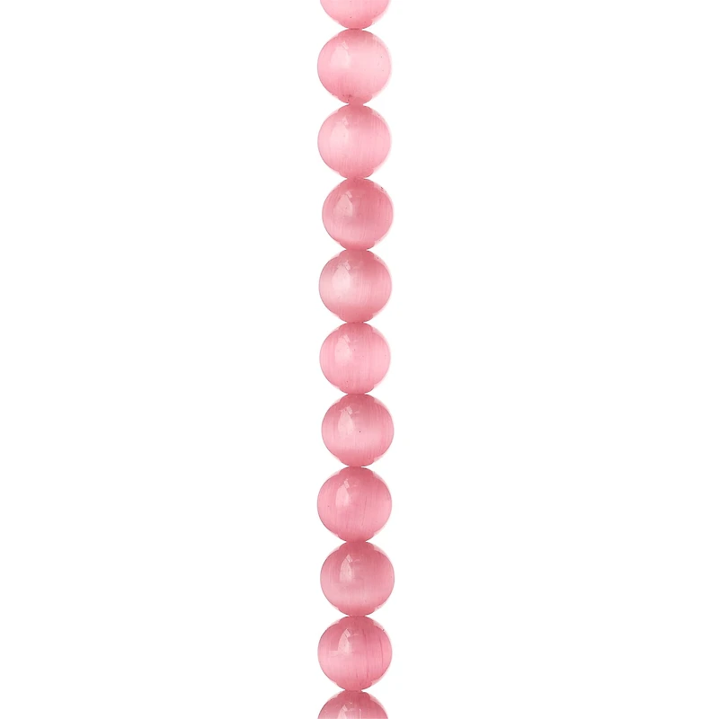 12 Pack: Pink Cat's Eye Glass Round Beads, 10mm by Bead Landing™