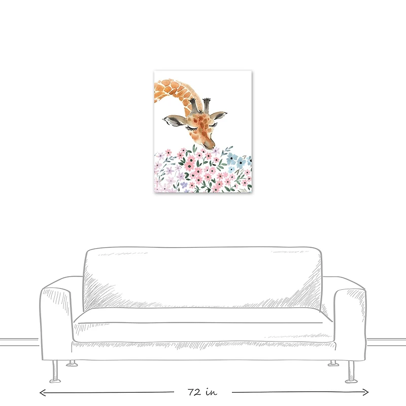 Giraffe Smelling Flowers 24" x 30" Canvas Wall Art