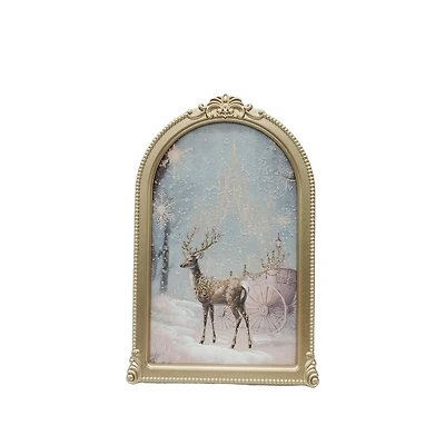 20" Snowy Reindeer & Cart with Gold Frame Wall Décor by Ashland®
