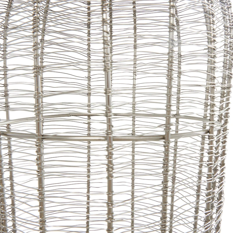 36" Silver Metal Vase with Woven Black Rattan Base