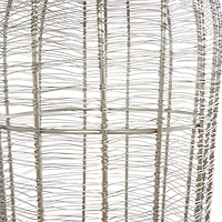 36" Silver Metal Vase with Woven Black Rattan Base