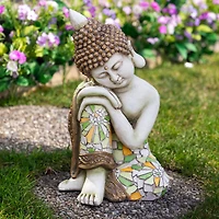 17" Resting Mosaic Buddha Outdoor Ceramic Garden Statue